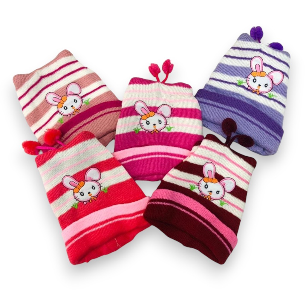Kit 12 Peças Touca Gorro Infantil de Lã 2 Pompom Inverno Quentinha Fofinha Cores Sortidas