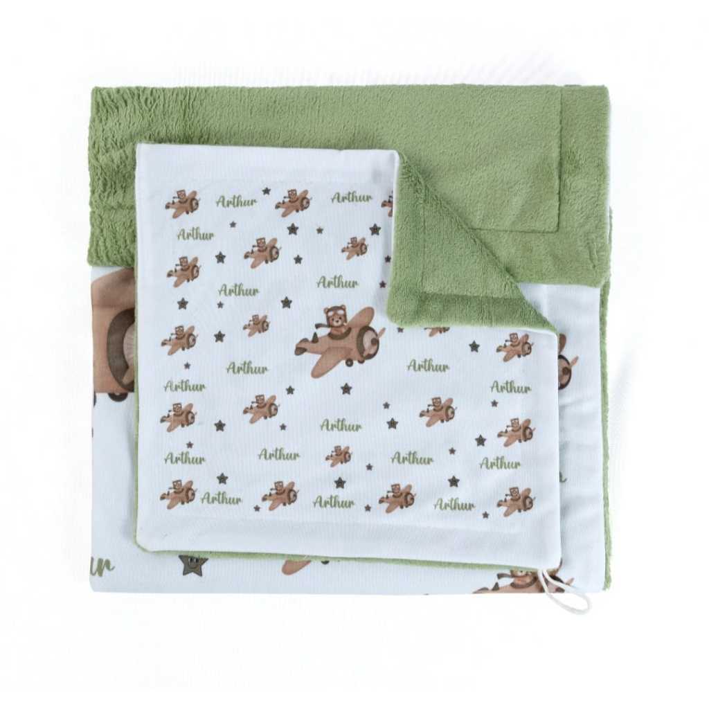 KIT 2 PEÇAS Mantinha + naninha  personalizada com nome do bebê envio imediato