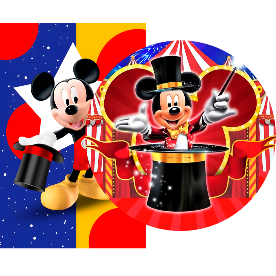 Capa De Painel Redondo + Capa De Painel Retangular Sublimação Decoração Festa Tema Mickey Magico