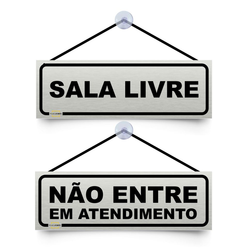 Placa de Sala Livre E Não Entre com Ventosa e Cordinha em Adesivo Aço Escovado