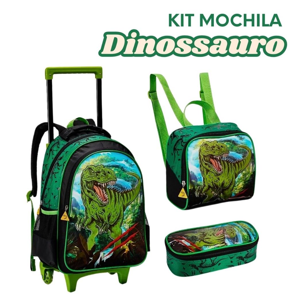 Kit Mochila Escolar Infantil Dinossauro 2 em 1 Com Carrinho Removível Criança Menino em Oferta na Shopee