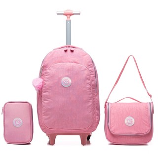 Kit Mochila de Rodinha Lancheira Estojo Juvenil  Feminina Reforçada em Oferta na Shopee