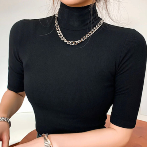 Blusa Feminina Básica Suplex Gola Alta Manga Curta Elegante Estilosa em Oferta na Shopee