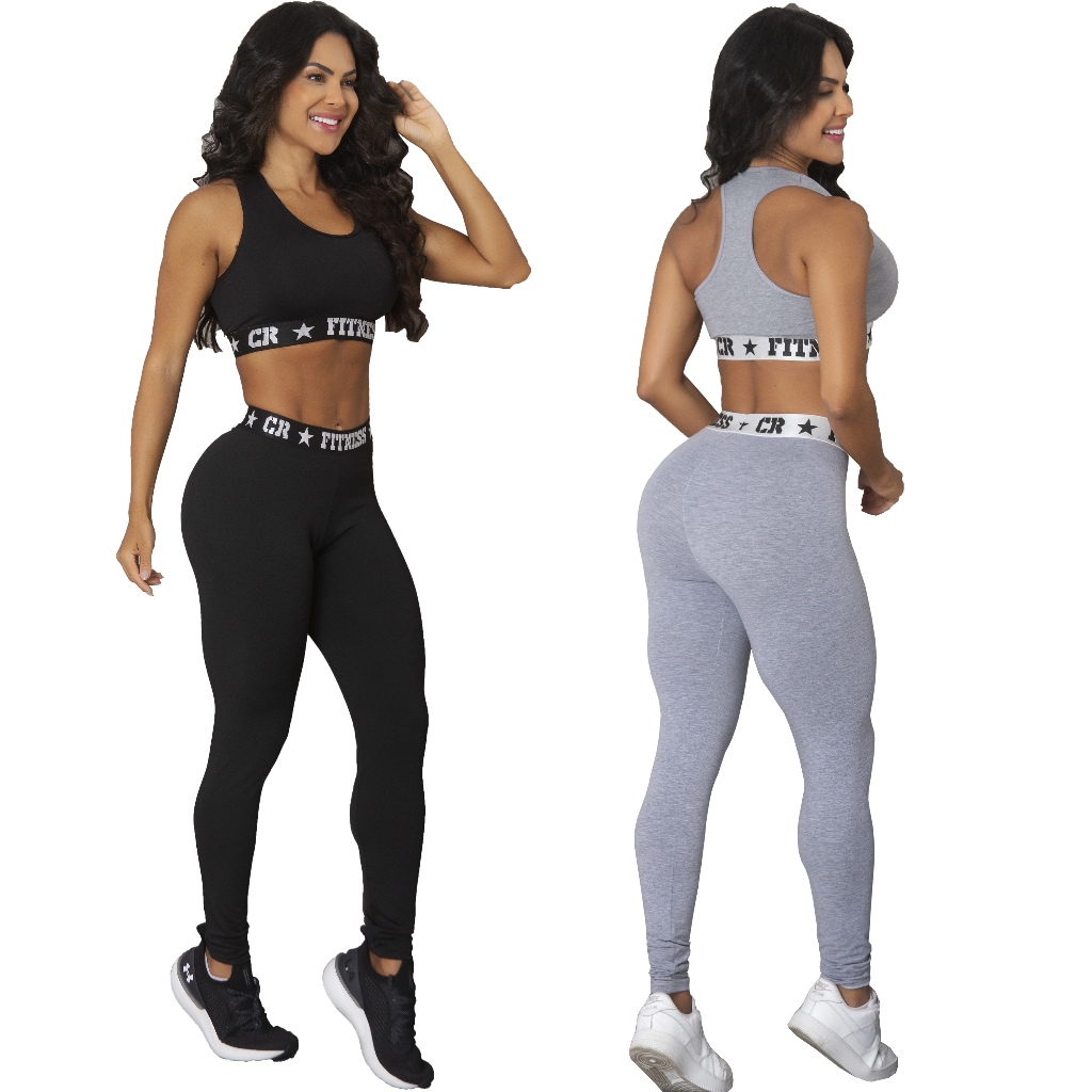 kit 2 Conjuntos Academia Topper e Legging Elastico Exposto