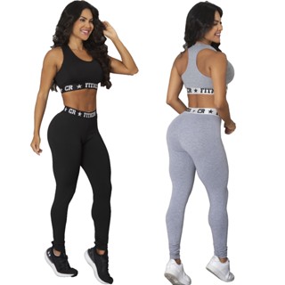 kit 2 Conjuntos Academia Topper e Legging Elastico Exposto