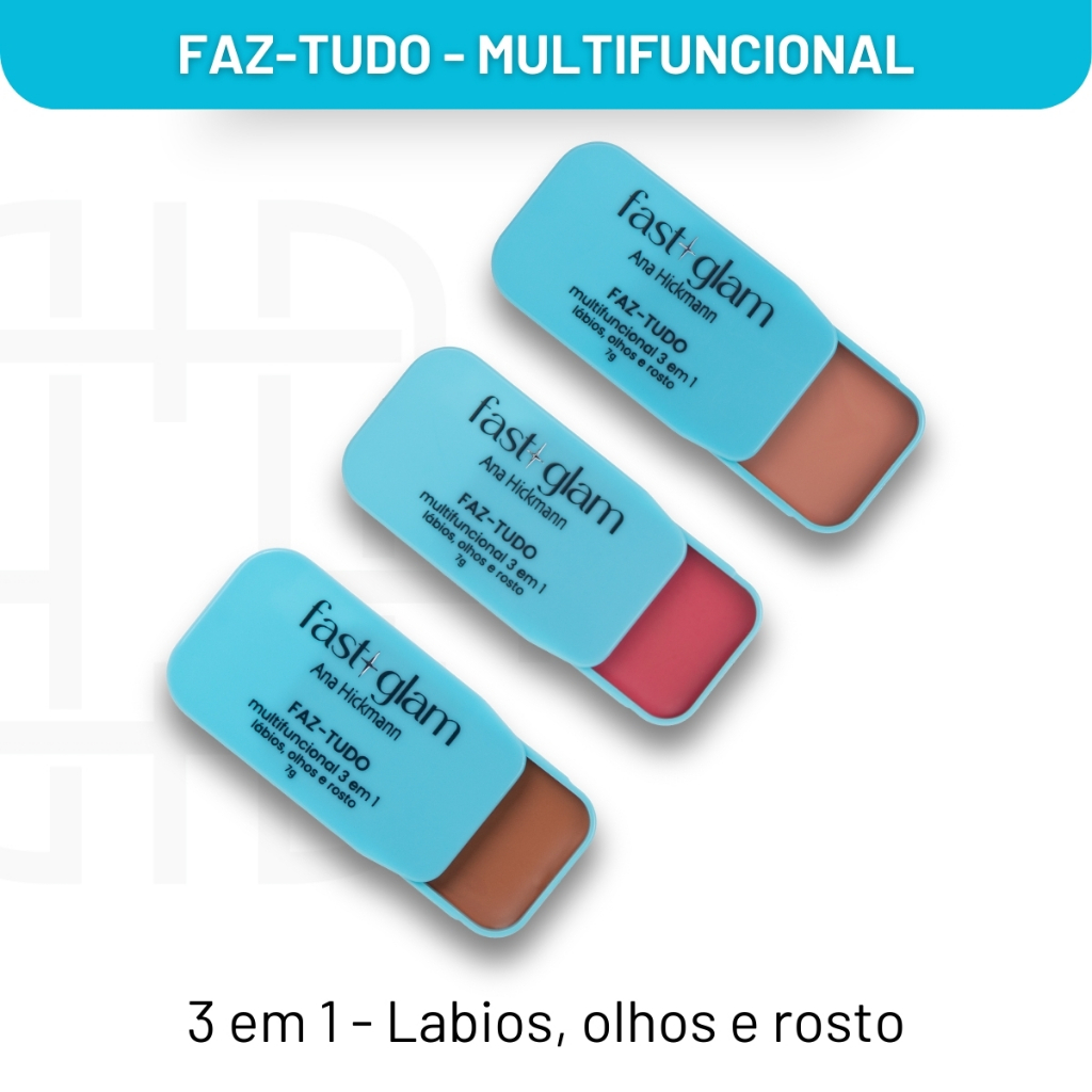 Faz Tudo Multifuncional 3 em 1 Blush Contorno Sombra Batom Fast Glam Ana Hickmann - Beauty