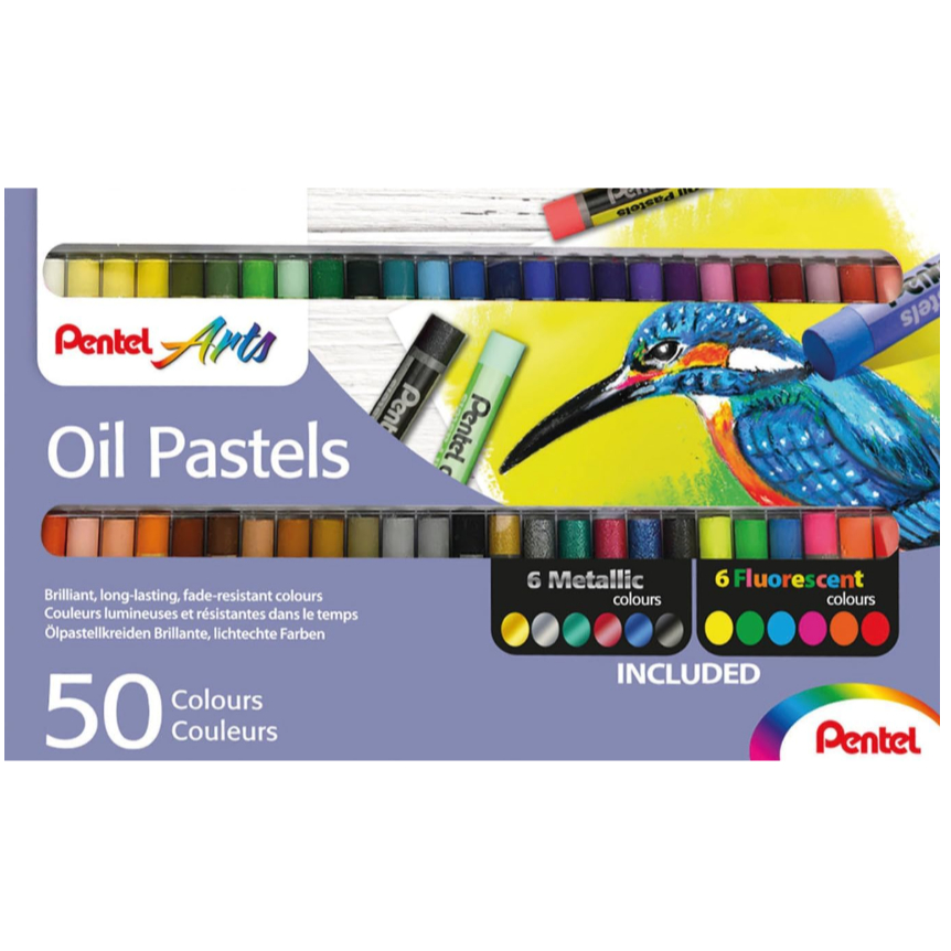 Giz Pastel Oleoso Pentel Arts - 50 Cores c/ Metálicas e Fluorescentes