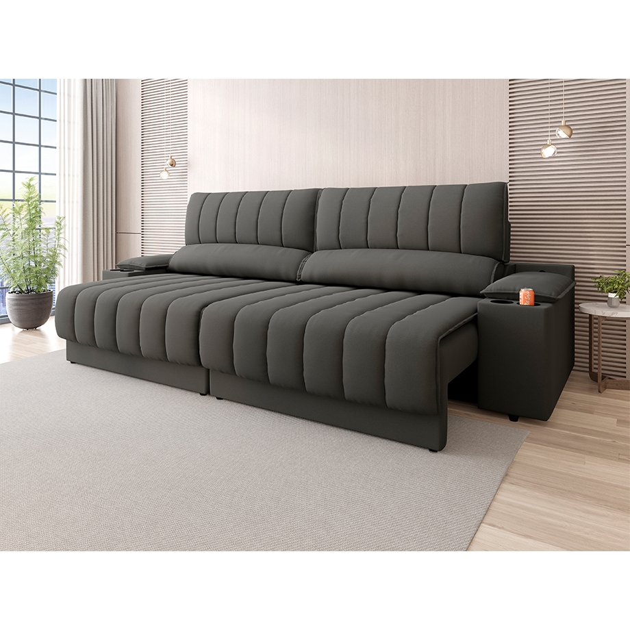 Sofá com Porta Copos Carregador USB Ret Rec Murano 2,00m Velosuede - NETSOFAS em Oferta na Shopee