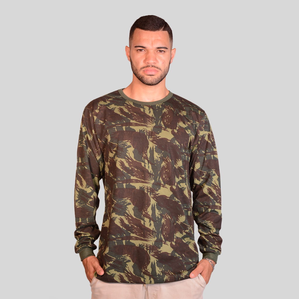 Camisa Manga Longa Camuflada Masculina Camiseta Camuflado Caça Pesca Esporte Academia Airsoft Paintball