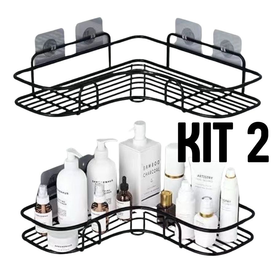 Kit 2 Prateleiras Suporte Com Alto Adesivos Para Parede Banheiro Cozinha lavanderia Shampoo