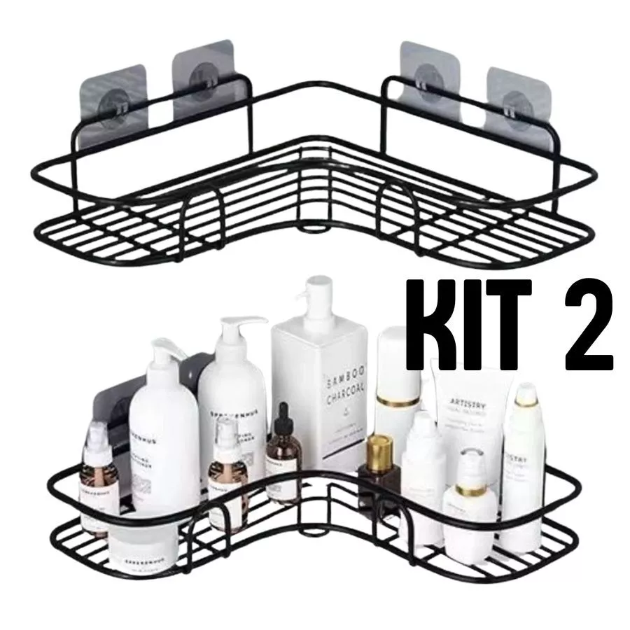 Kit 2 Prateleiras Suporte Com Alto Adesivos Para Parede Banheiro Cozinha lavanderia Shampoo — imagem 1
