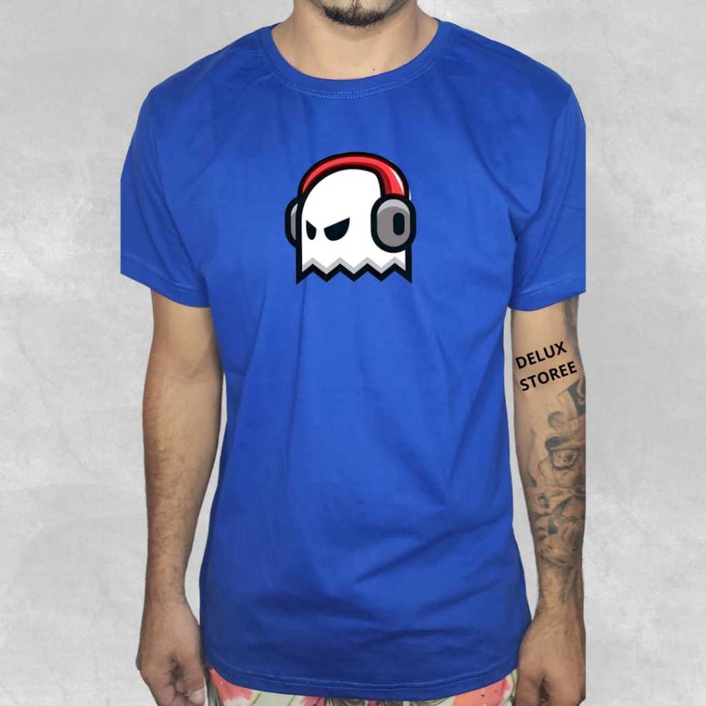 Camisa Masculina Fantasma Fone Camiseta Gola Redonda Básica Verão Algodão 30.1