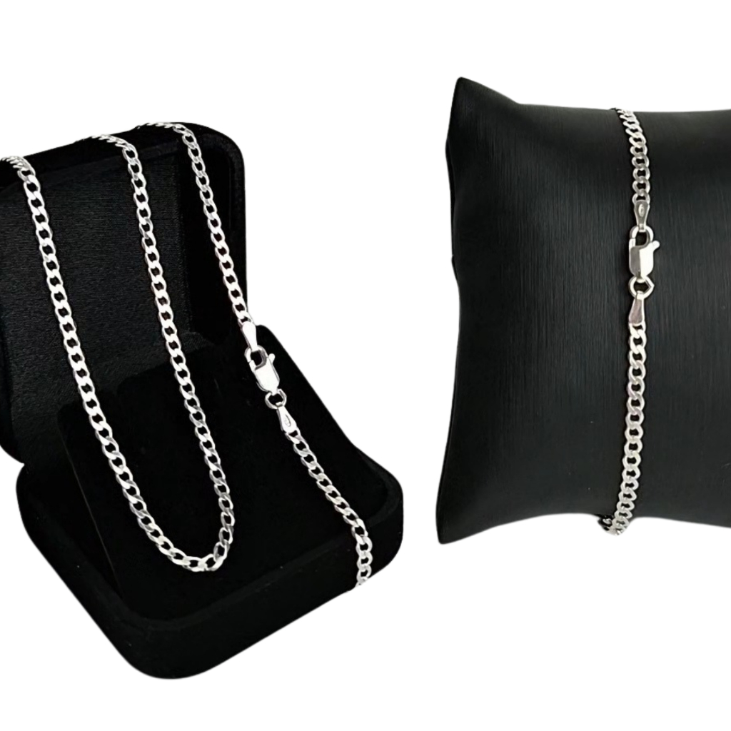 Kit Corrente + Pulseira 3mm Grumet em Prata 925 em Oferta na Shopee