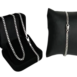 Kit Corrente + Pulseira 3mm Grumet em Prata 925