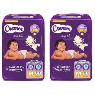 Kit 2ptes Fralda Cremer Hiper M 68 Unidades - 136 total em Oferta na Shopee
