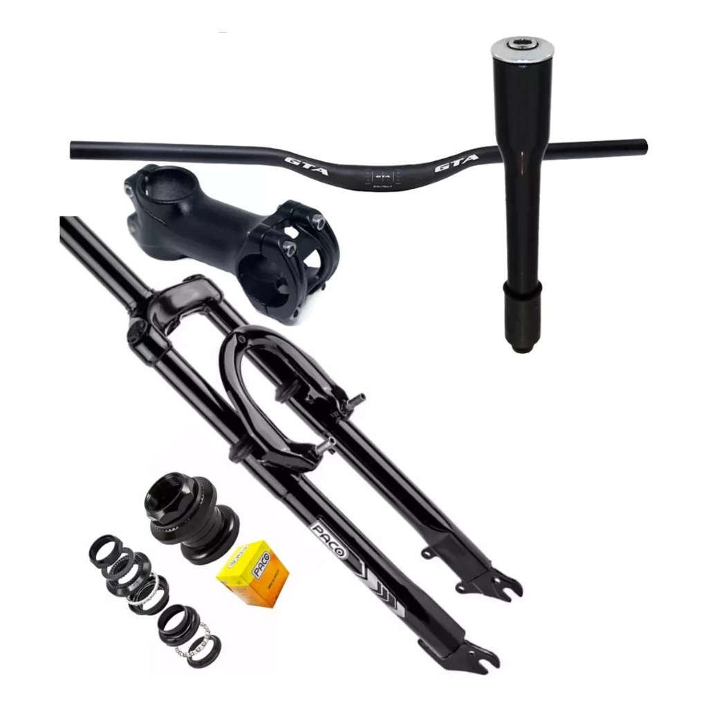 Suspensão Bike Aro 26 Com Rosca Mtb 21.1mm + Kit Direção + Guidao Largo + Mesa 90mm