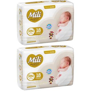 Kit 2ptes Fralda Mili Love & Care RN 18un cada até 4 kg - Total 36un