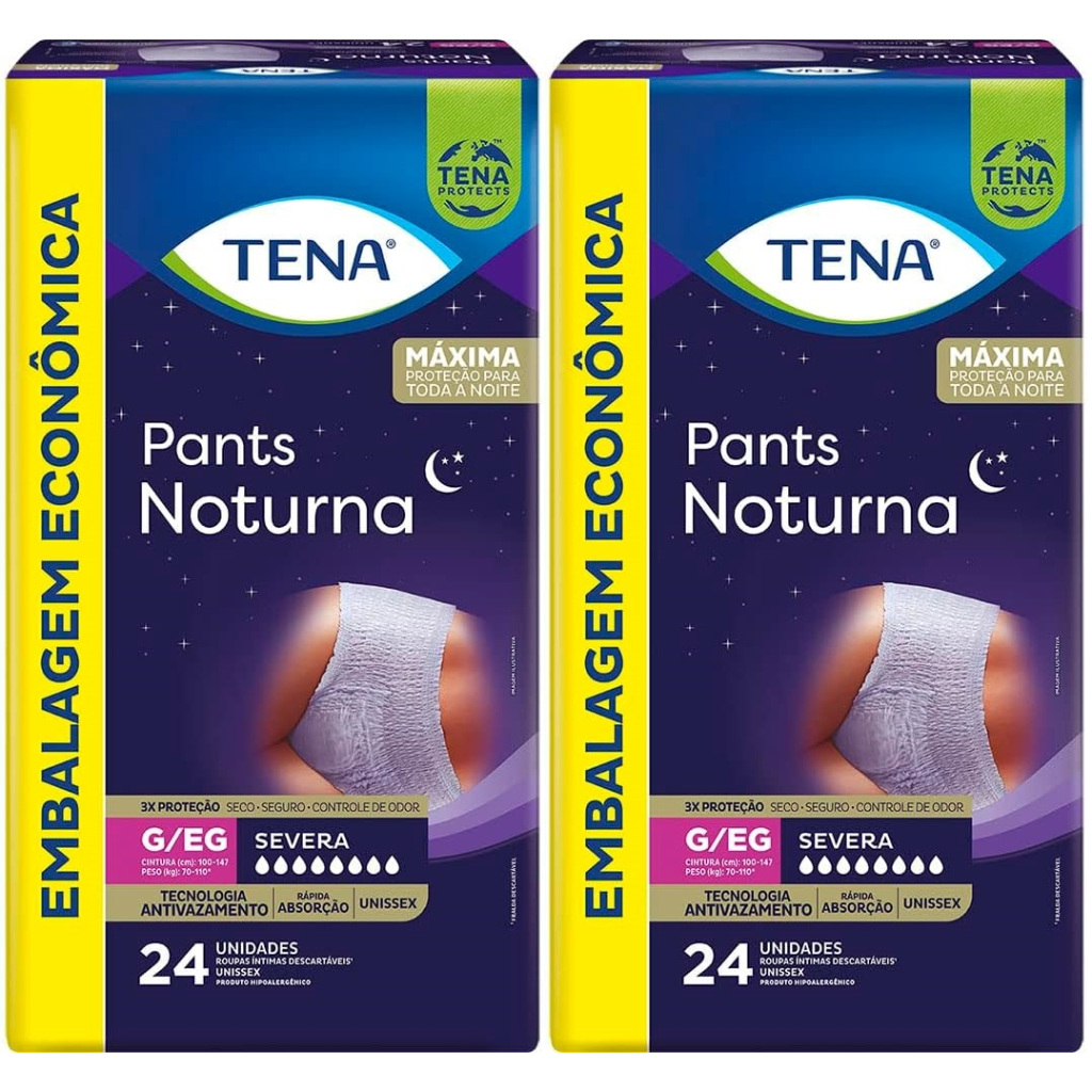 Kit 2 Pacotes TENA Roupa Íntima Pants Noturna G/EG 24un cada - Total 48un