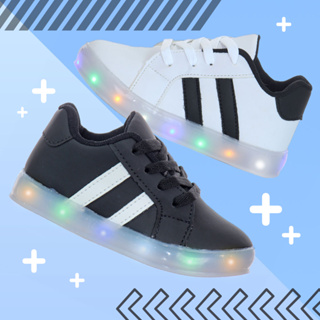Tenis Com Luzes de Led Pisca Listrado Preto ou Branco Crianca Infantil Juvenil Meninos Masculino PC em Oferta na Shopee