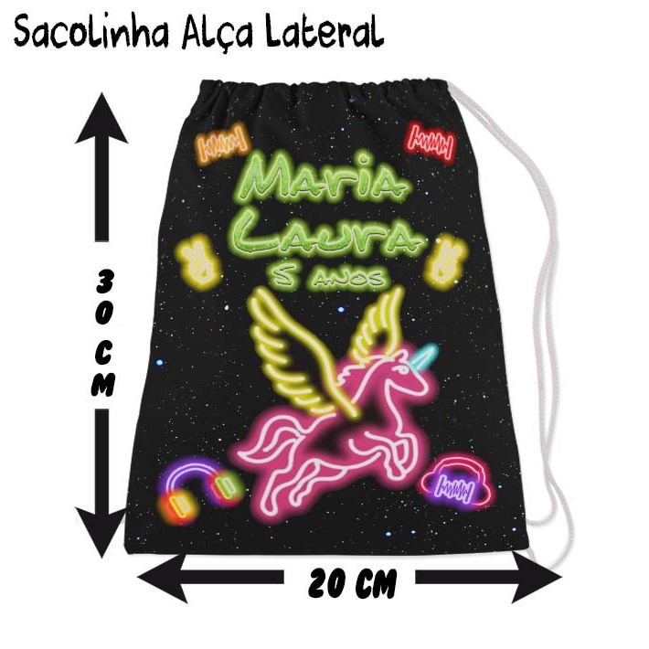 Kit Mochilinha Sacolinha Mochila Saco Sacochila Saquinho Lembrancinha Brinde Aniversario Personalizadas Neon UNICORNIO