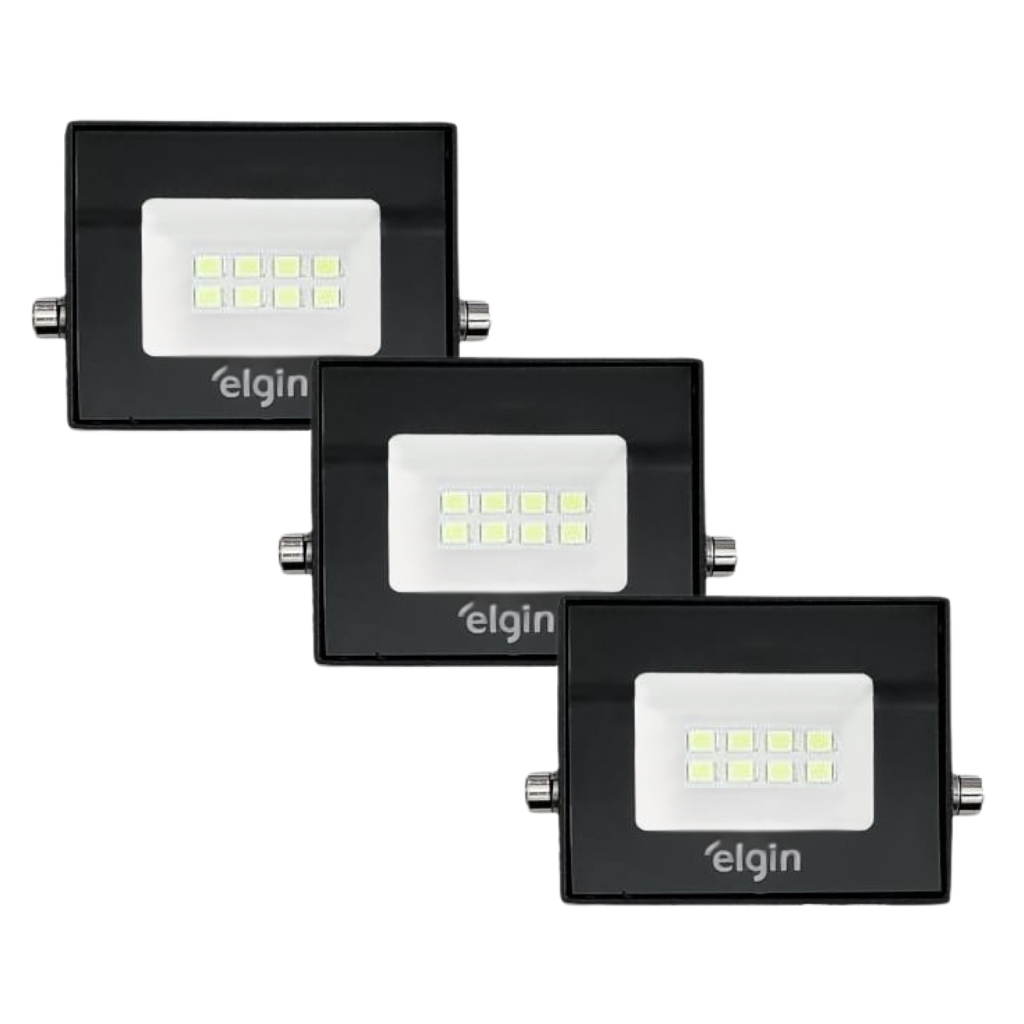 Kit 3 Refletores Led Elgin 10w Branco Frio 6500k Bivolt Econômico - Home & Living