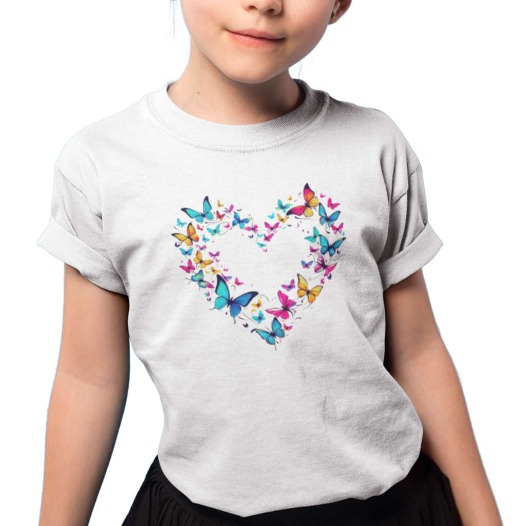 Camiseta Blusa Juvenil Infantil Feminina Coração Borboleta Menina Tendência Moda Estilosa em Oferta na Shopee