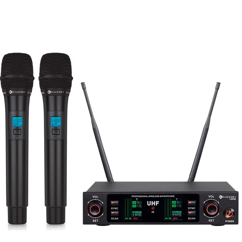 Microfone Profissional Kadosh Duplo Sem Fio Uhf Display Digital K-492m 2 Microfones K492