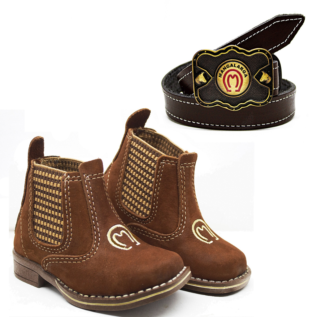 Kit Infantil Botina Country Couro + Cinto MM Cowboy Peao CV