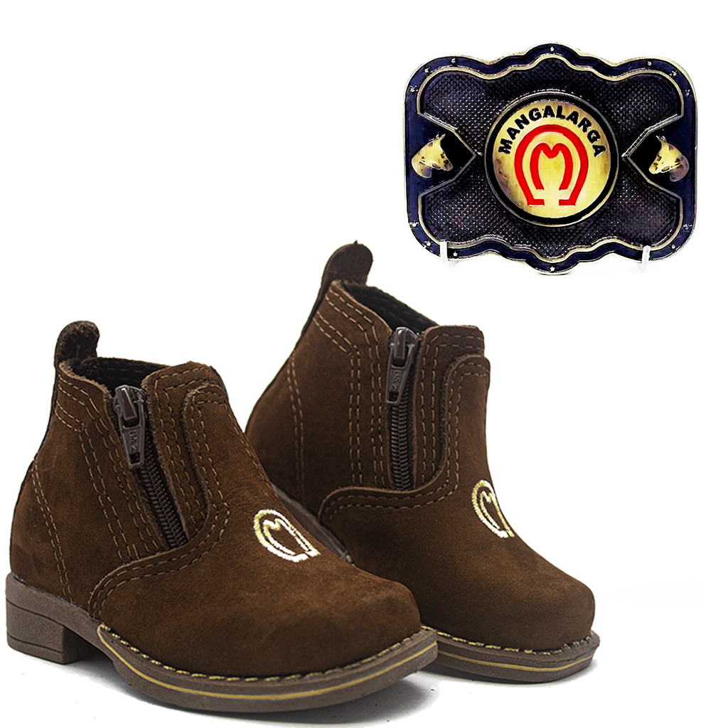 Kit Infantil Botina Country Couro + Fivela Mangalarga Preta