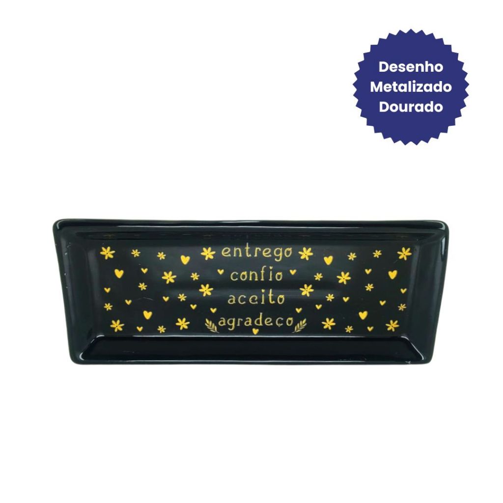 Pratinho Porcelana Preto Porta Joias Frases Decorativo Organizador Anéis Brincos Penteadeira