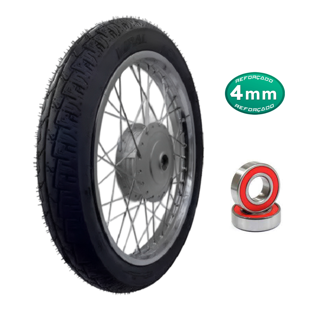 Roda Dianteira Aro Dianteiro Cg Titan Fan 150 04/17 Tambor Raio 4mm Com Pneu Pro Tork + rolamentos