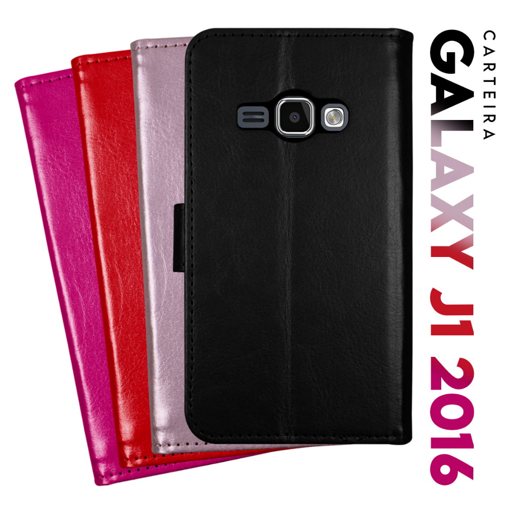 Capa Case Capinha Carteira Flip Cover Couro Sintético PRETA Samsung Galaxy J1 2016 J120  tela 4.5 pol. Cell in Power25