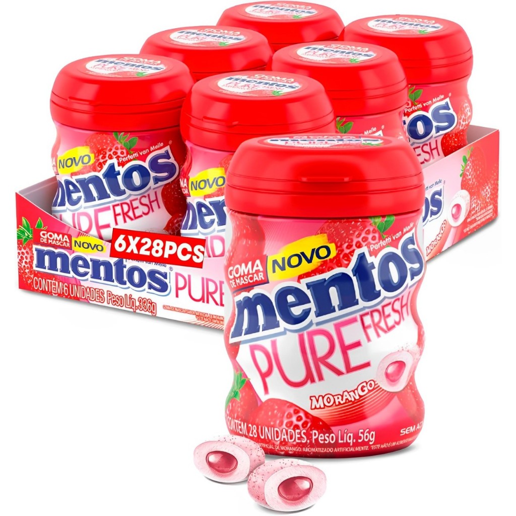 Chiclete Mentos Garrafa Pure Fresh Morango C/6 Unidades Perfetti em Oferta na Shopee