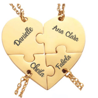 Colar Feminino Dourado Folheado Ouro Coração Quebra-Cabeça Semijoia Presente Personalizado Com Nomes em Oferta na Shopee
