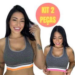 Kit 2 Top Liso Com Elástico Colorido Reforçado Sem Bojo Fitness Nadador