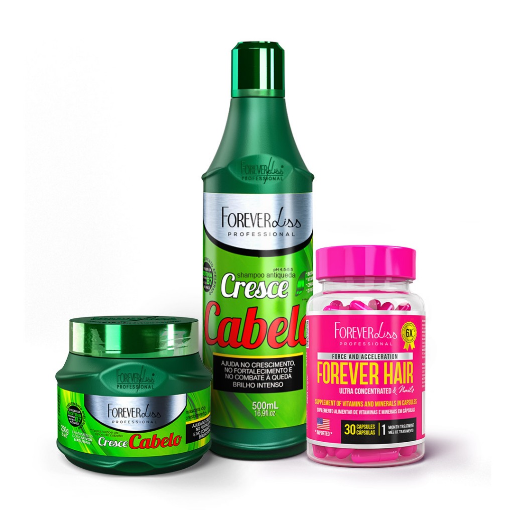 Kit Cresce Cabelo com Máscara, Shampoo E Forever Hair em Oferta na Shopee