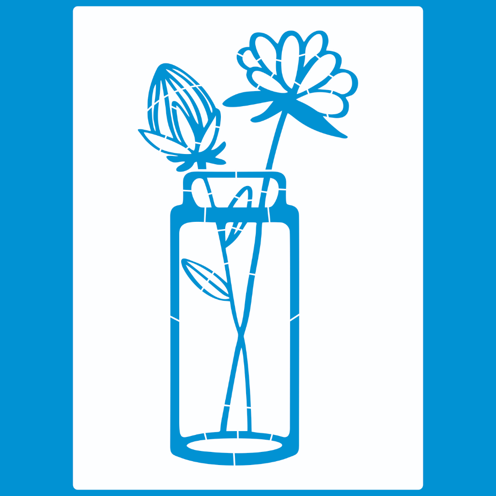 Stencil 21 X 29 VASO COM FLOR Molde Vazado Pintura Tecido Mdf Madeira Parede Camiseta Pano Prato