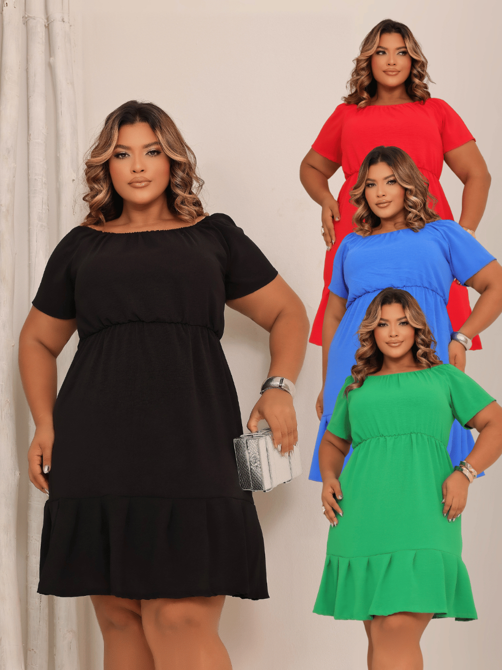 Vestido Ciganinha Plus Size Feminino Malha Duna Ombro a Ombro com Babado Soltinho Confortável Elegante Casual Moda Verão