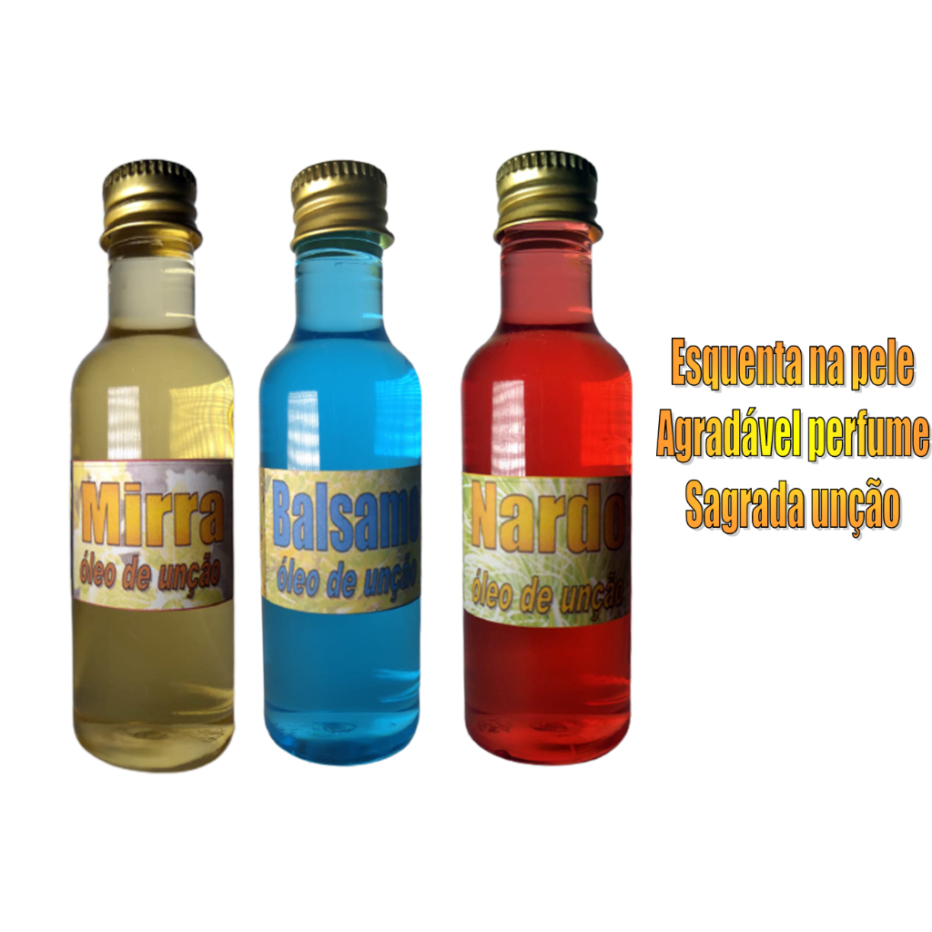 Óleo para ungir kit com 3 unid 50 ml cada perfumado mirra balsamo e nardo .