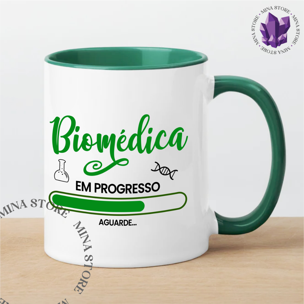 Caneca de Cerâmica Branca Universitária Profissões Biomedicina