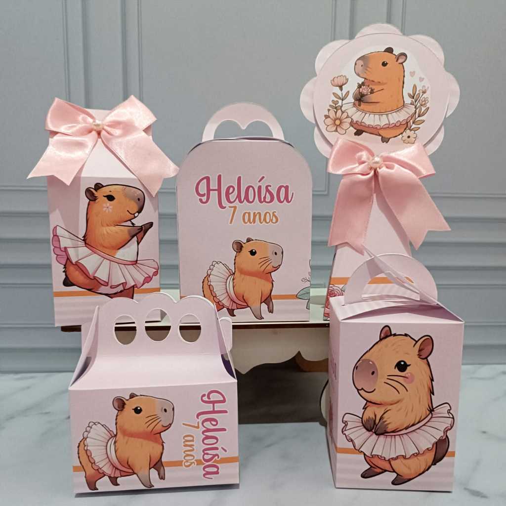 Kit Personalizados Capivara Bailarina PEGUE E MONTE- Lembrancinha Kit Festa Kit Caixa - Aniversário