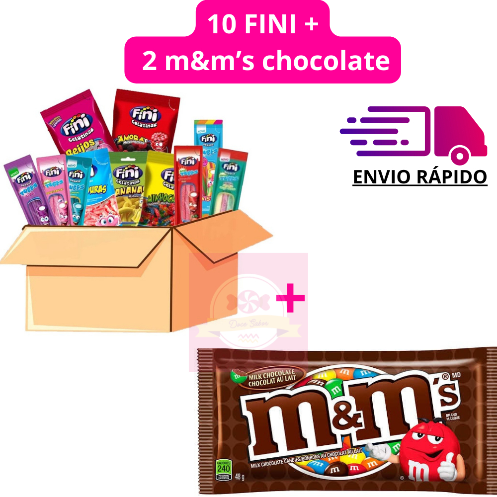 Kit 10 Balas Fini sabores variados 15g + 2 m&m's Chocolate ao leite 45g mms Mars