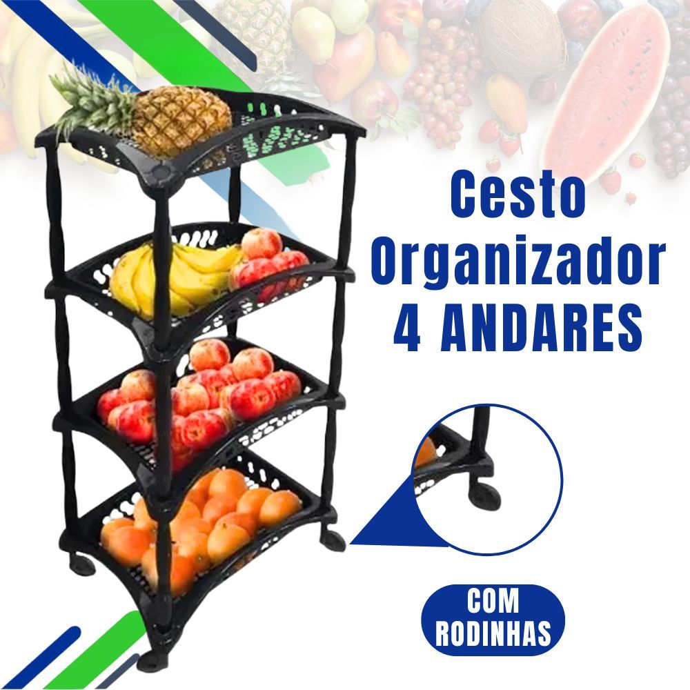 Fruteira Organizador Vertical Com Rodinhas 3 ou 4 Cestos Andares em Oferta na Shopee