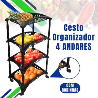 Fruteira Organizador Vertical Com Rodinhas 3 ou 4 Cestos Andares em Oferta na Shopee