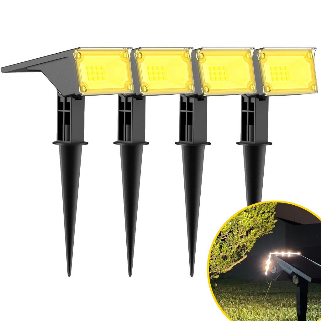 Kit 1/2/3/4 Refletor Solar Jardim 6 Leds Verde Amarelo 10x Mais Forte Luminária Prova De Água