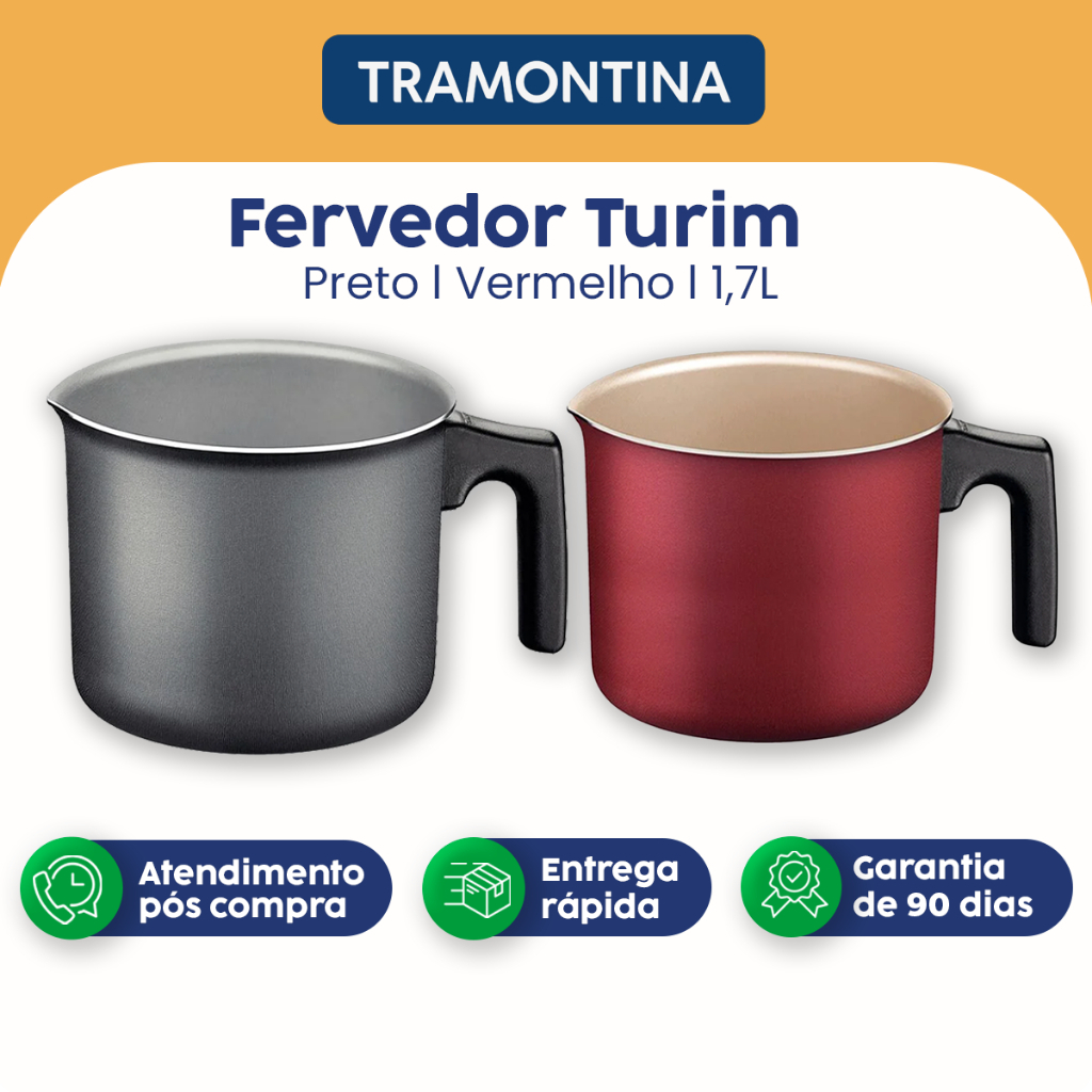 Fervedor Caneco Leiteira Tramontina Turim Antiaderente Starflon Max 14cm 1,7L Cabo baqueli...