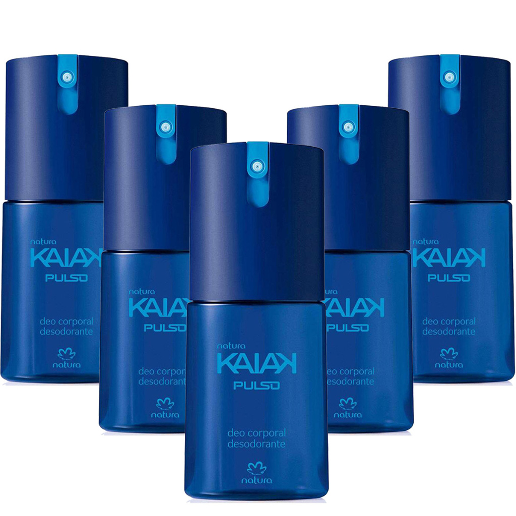 Perfume Deo Corporal Masculino Kaiak Pulso Natura 100ml Kit com 5 Unidades