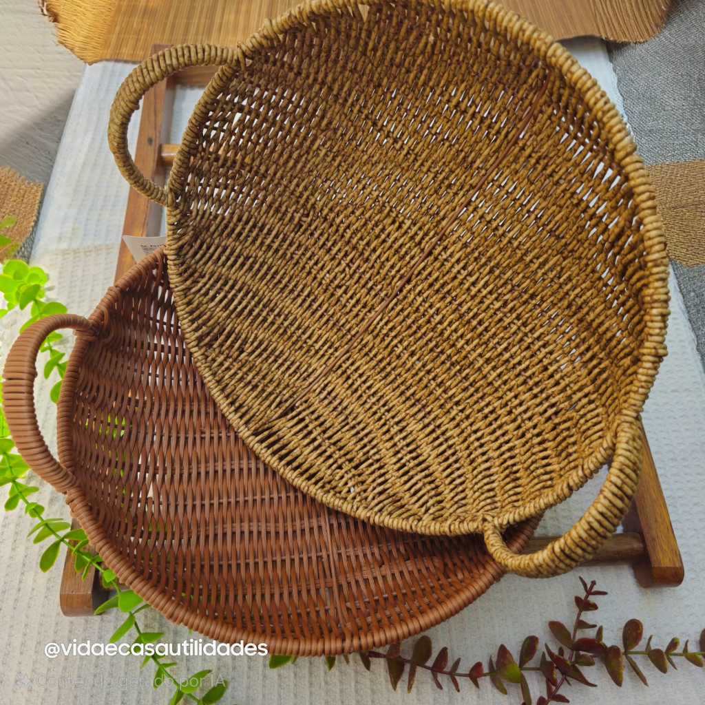 Cesta Fruteira de Mesa com alça Rustica Trançado 30x30x7 cm