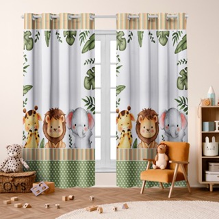 Cortina Infantil Safari 3,00 x 2,20  Decoração Baby Bebê Menino Menina Janela Quarto Kids Estilo em Oferta na Shopee