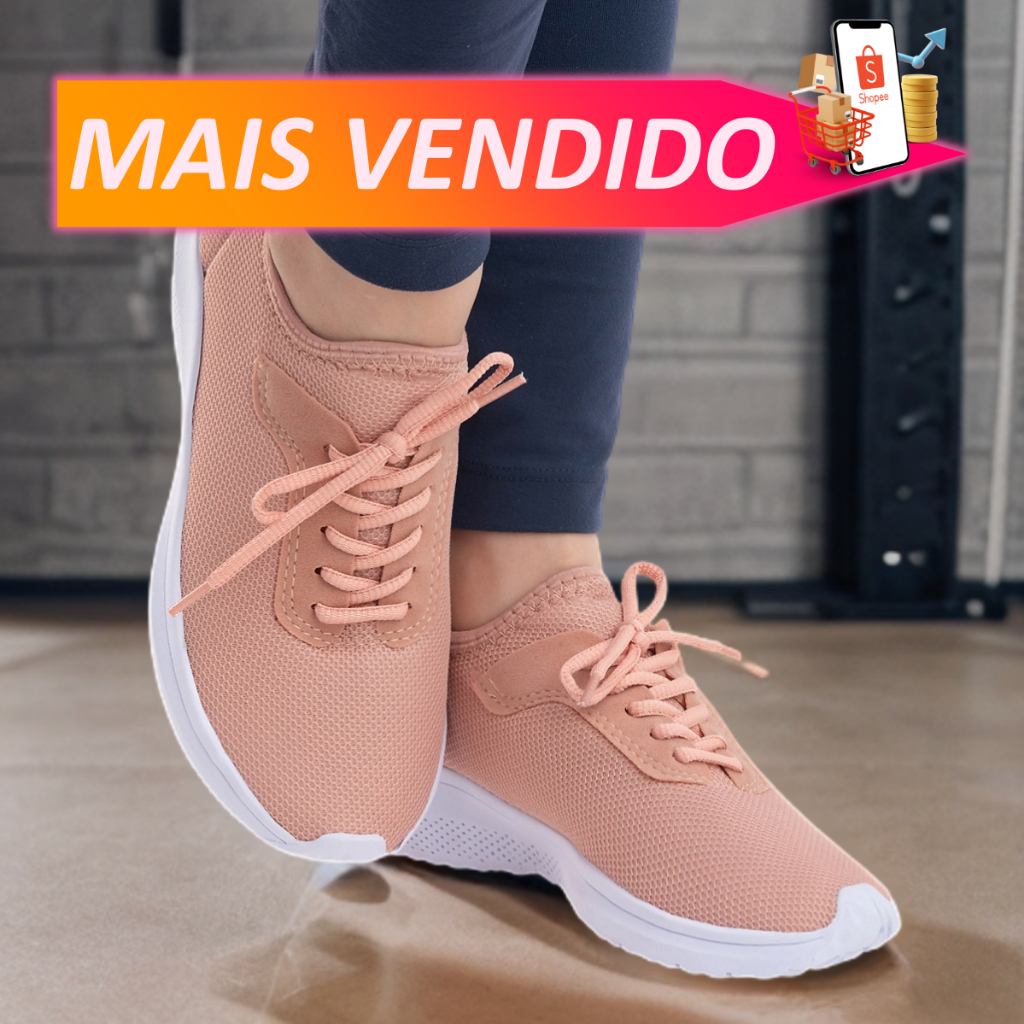 Tênis feminino confortável calce facil nylon respirável pra caminhada corrida crosfit leve treino em Oferta na Shopee